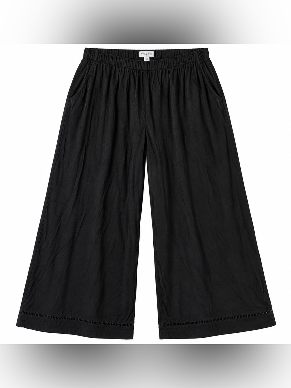 Ava & Viv 2X Black Wide Leg Pull-On Pants Stretch Plus Size Lounge Casual